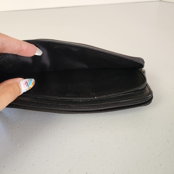 Coach Black Leather Double Zip Wallet Clutch Minimalist Designer Office - Picture 8 of 10